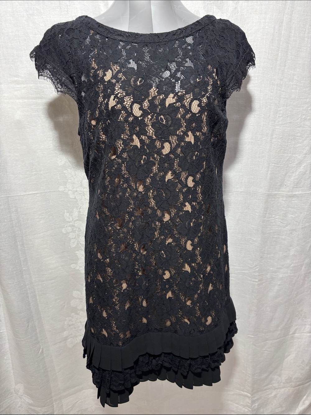 Jessica Simpson Black Lace Midi Dress with Tiered Hem formal wedding party chic